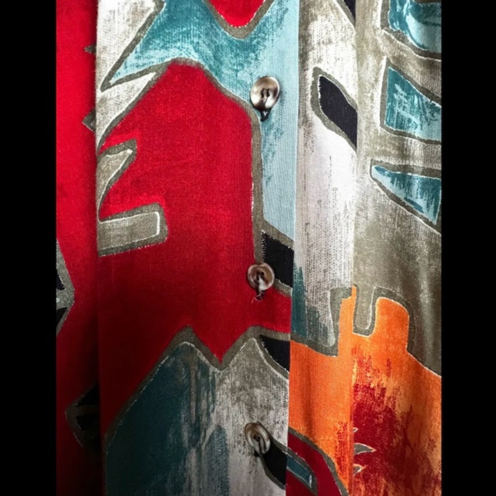 🇨🇦 Vintage 90s Abstract Art Midi Skirt – Teal Red Orange• Suttles & Seawinds - Picture 6 of 16
